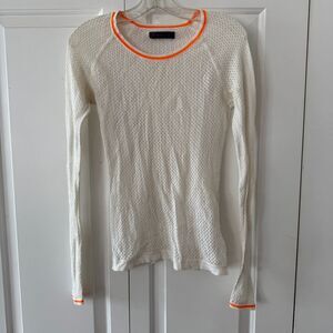 Velvet by Graham & Spencer Cream Long Sleeve Top with Orange Trim